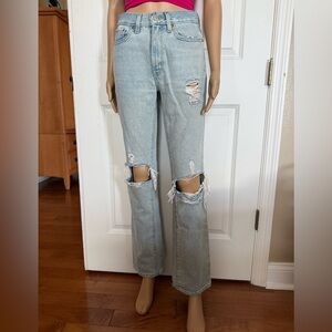 Urban outfitters BDG outfit. Washout bootcut ripped jeans with pink BDG S top